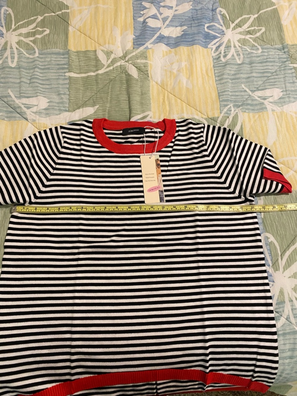 Nautical Striped Short Sleeve Top with Red Trim - Picture 7 of 9